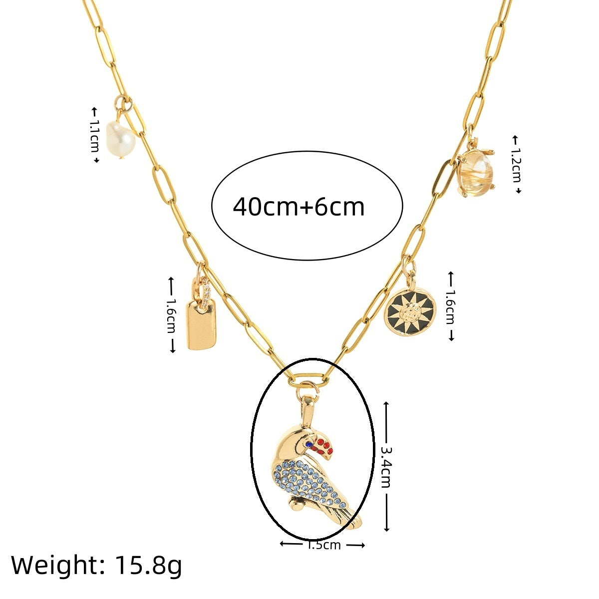 Fashion Animal Toucan Pendant Square Necklace Ladies Clavicle Chain Gold Plated Color Retention