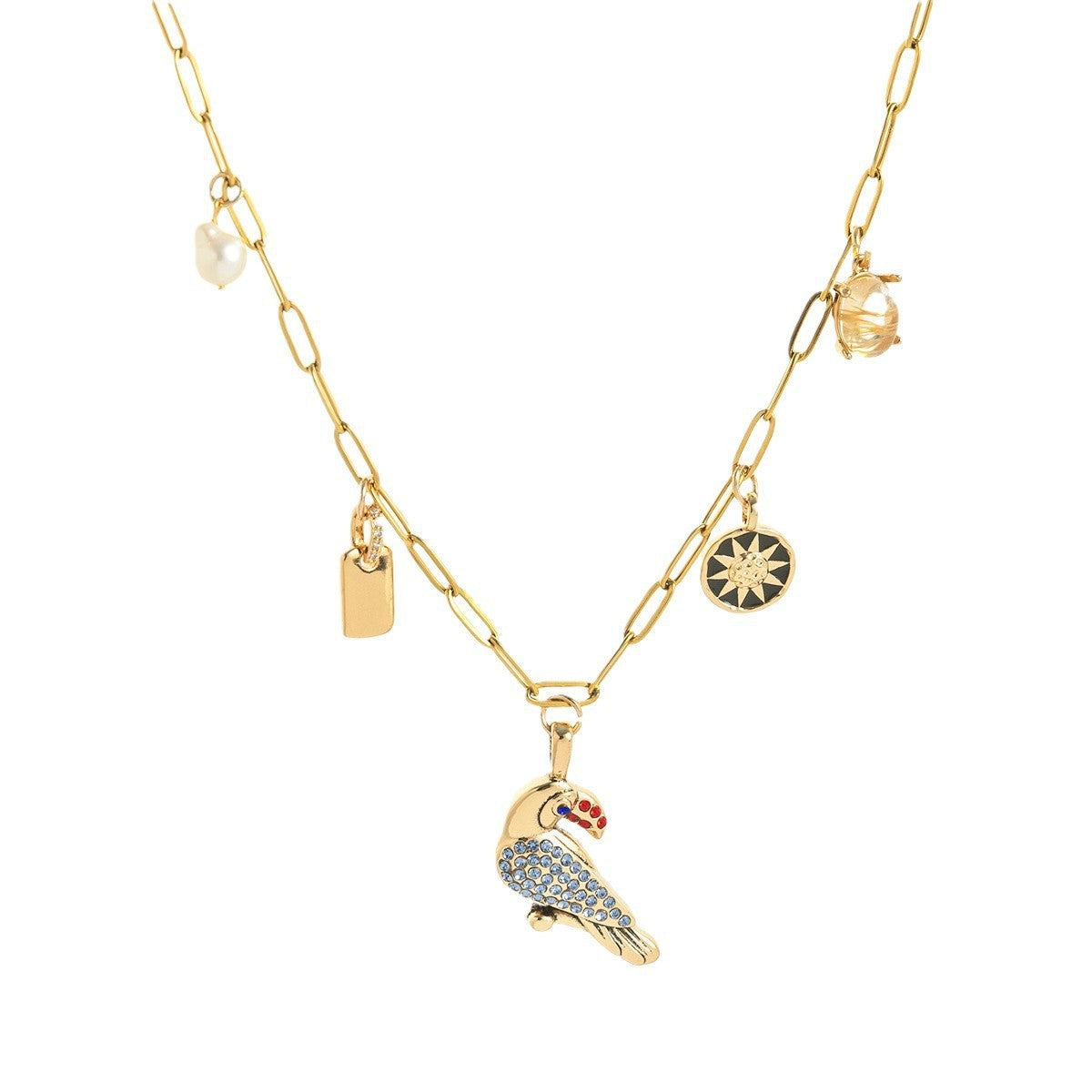 Fashion Animal Toucan Pendant Square Necklace Ladies Clavicle Chain Gold Plated Color Retention