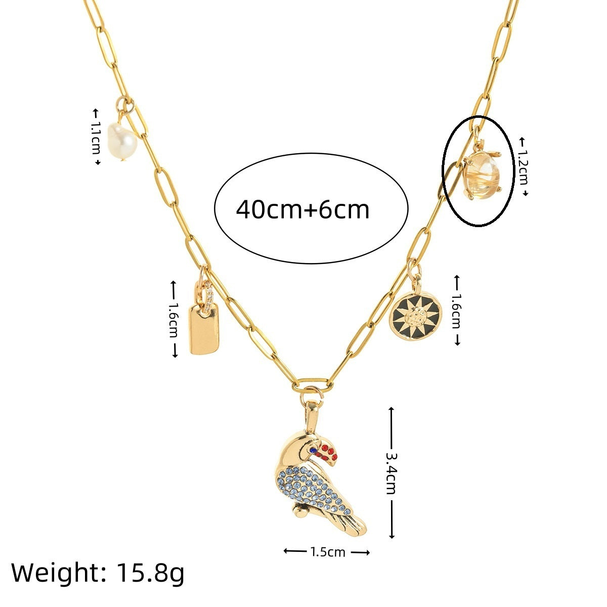 Fashion Animal Toucan Pendant Square Necklace Ladies Clavicle Chain Gold Plated Color Retention
