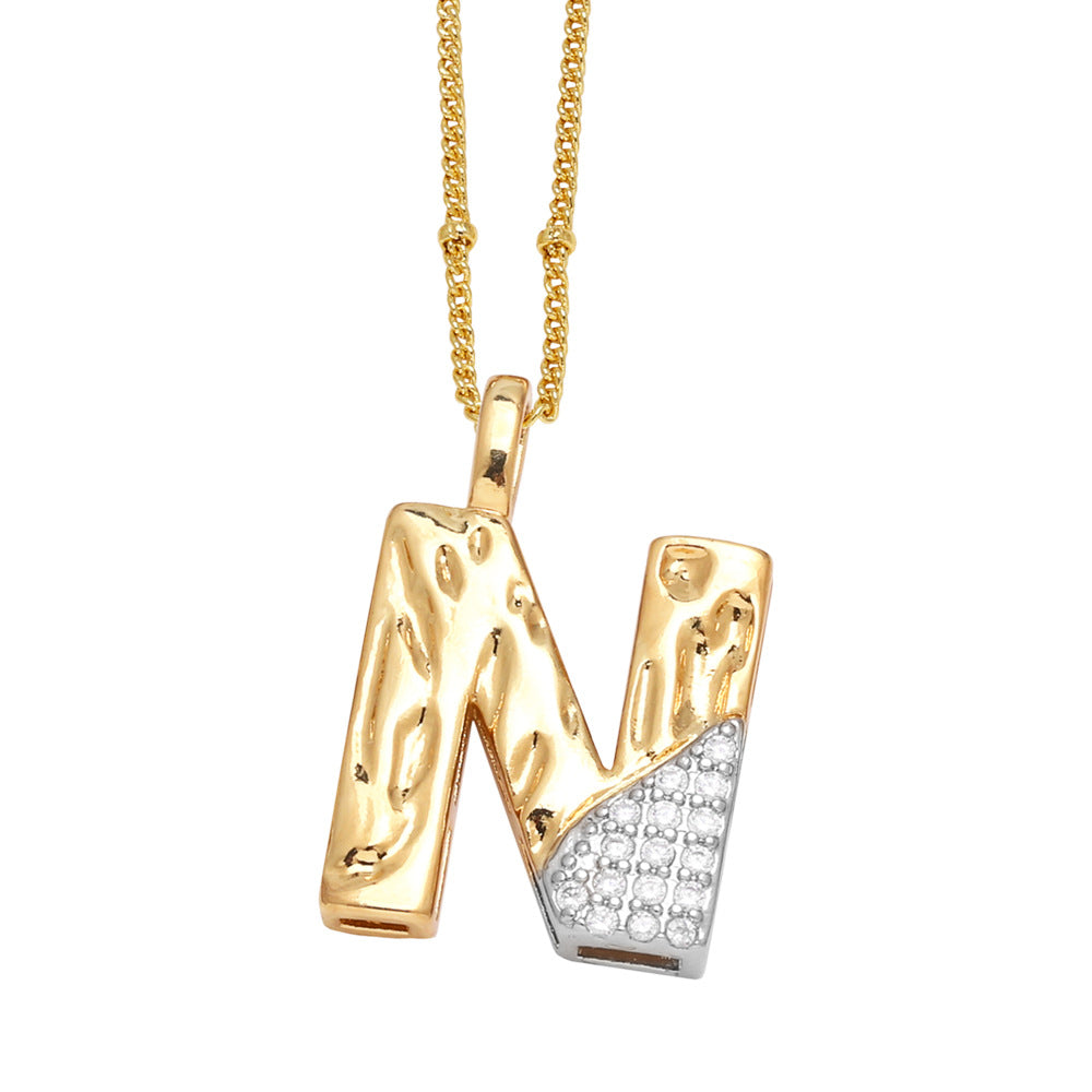 Two-tone 26 English Letters Pendant Necklace Gold-plated Collarbone Necklace
