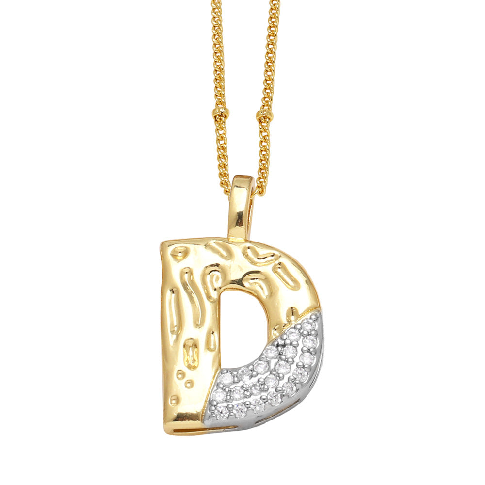 Two-tone 26 English Letters Pendant Necklace Gold-plated Collarbone Necklace