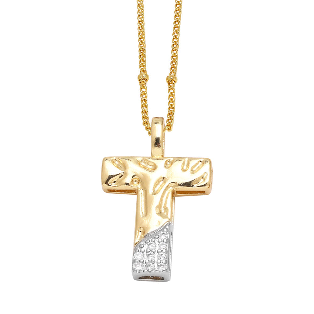 Two-tone 26 English Letters Pendant Necklace Gold-plated Collarbone Necklace