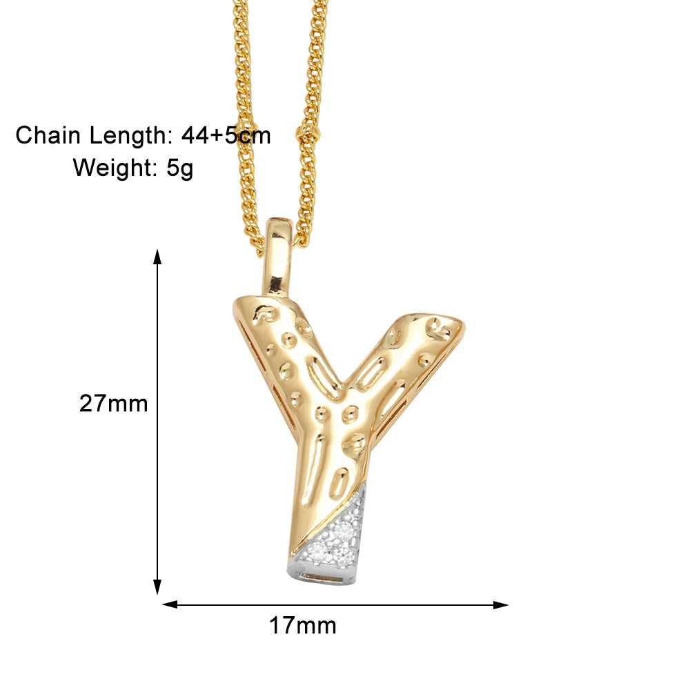Two-tone 26 English Letters Pendant Necklace Gold-plated Collarbone Necklace