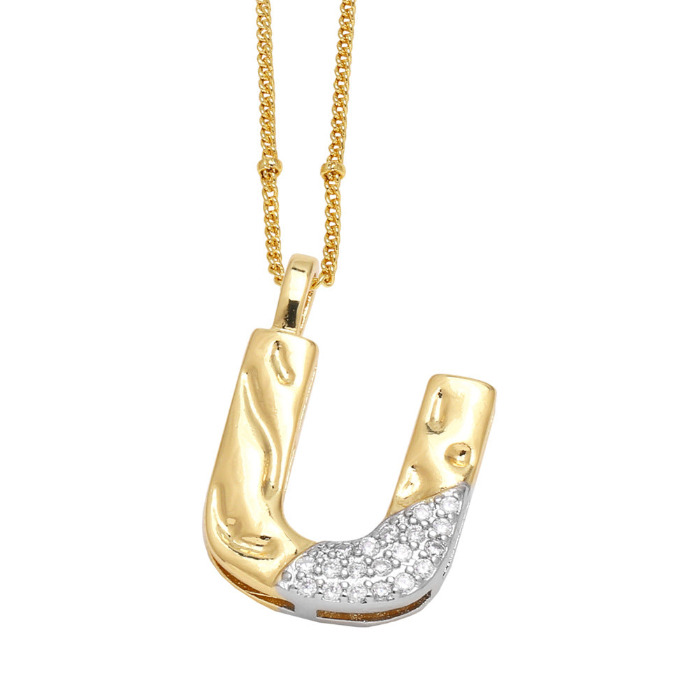Two-tone 26 English Letters Pendant Necklace Gold-plated Collarbone Necklace