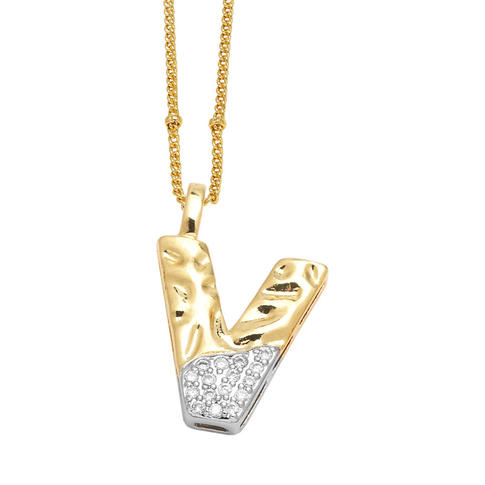 Two-tone 26 English Letters Pendant Necklace Gold-plated Collarbone Necklace
