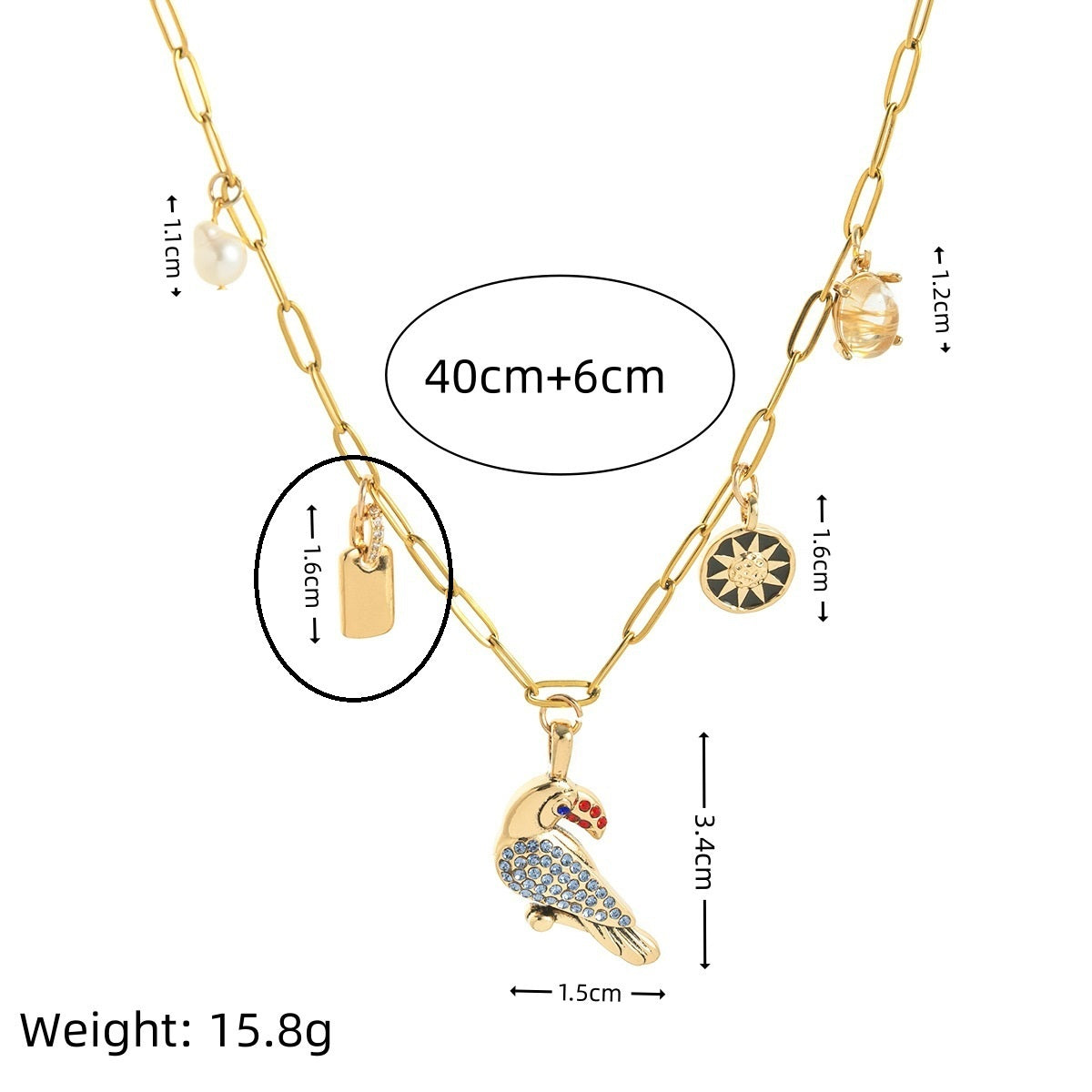 Fashion Animal Toucan Pendant Square Necklace Ladies Clavicle Chain Gold Plated Color Retention