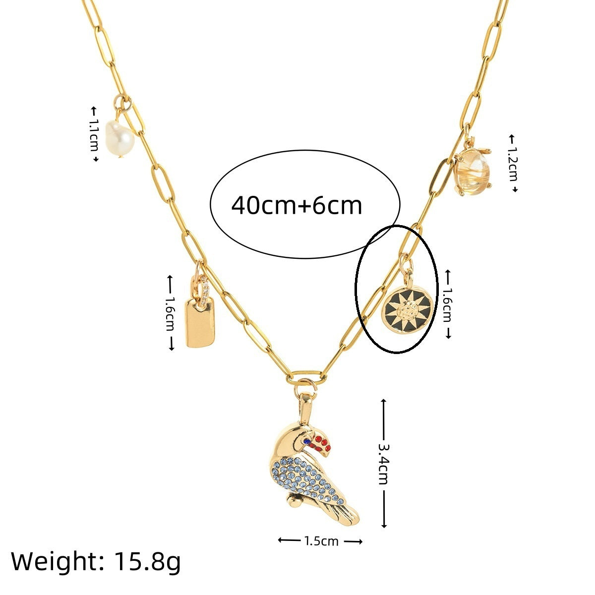 Fashion Animal Toucan Pendant Square Necklace Ladies Clavicle Chain Gold Plated Color Retention